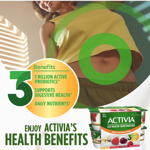 Activia Lactose-Free Probiotic Yogurt Vanilla Raspberry Cherry Strawberry 12 x 100 g