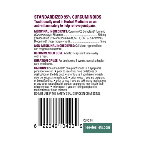 Léo Désilets Turmeric + Piperine Anti-Inflammatory & Digestion 27500 mg Capsules 30 Count