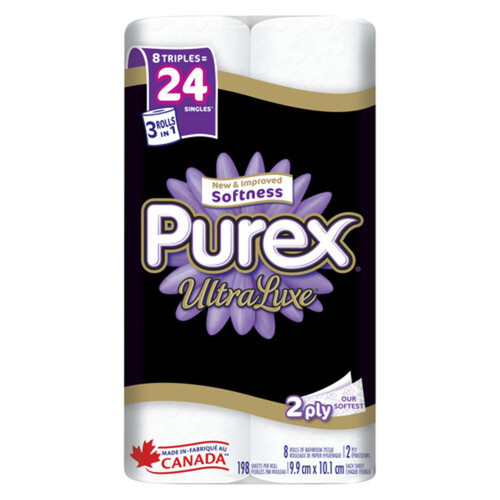 Purex Toilet Paper Ultraluxe 2 Ply 8 Triple Rolls x 198 Sheets 