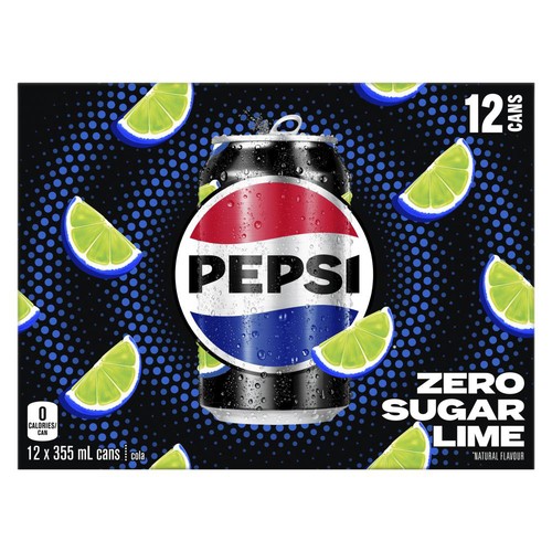 Pepsi Zero Sugar Soda Lime 12 x 355 ml (cans)