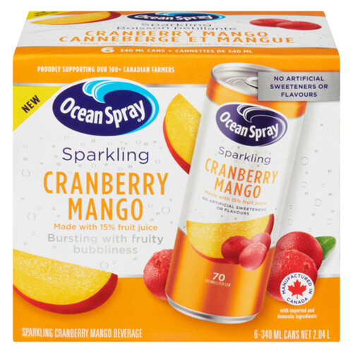 Ocean Spray Sparkling Juice Cranberry Mango 6 x 340 ml (cans)