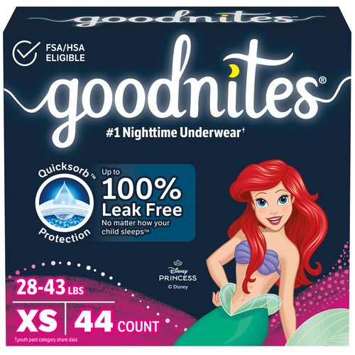 Goodnites Girls Nighttime Underwear Size XS (28-43 lbs) 44 Count