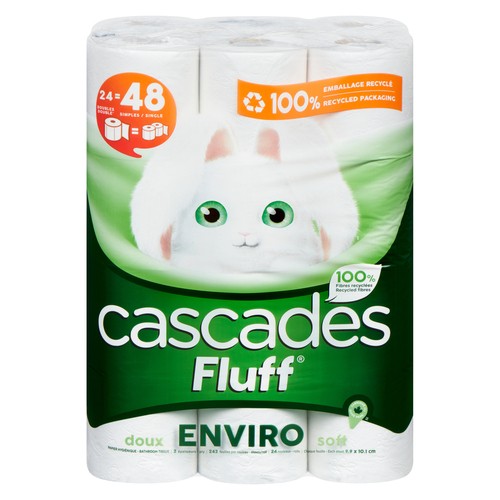 Cascades Fluff Enviro Toilet Paper 2-Ply 24 Rolls x 242 Sheets