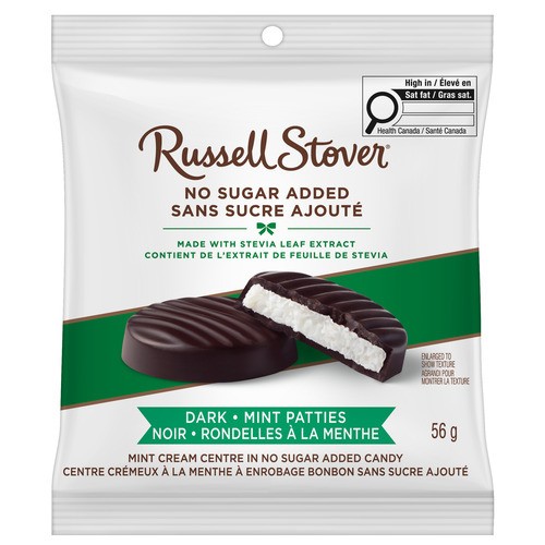 Russell Stover Chocolate Dark Mint Patties No Sugar Added 56 g