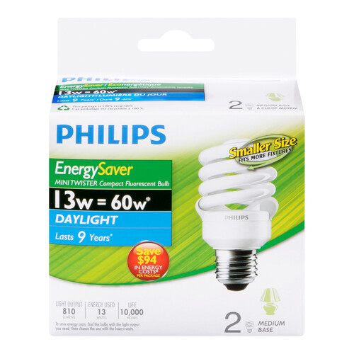 Philips CFL Mini Twister Light Bulbs 13W 2 EA