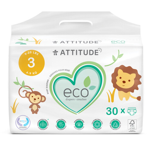 Attitude Eco Baby Diapers Size 3 30 Count