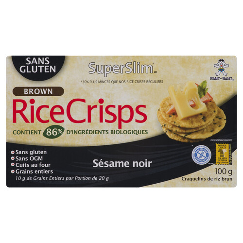 Want Want Gluten-Free Super Slim Brown Rice Crisps Black Sesame 100 g