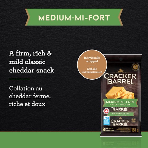 Cracker Barrel Cheese Snacks Medium Cheddar 8 Pack 168 g