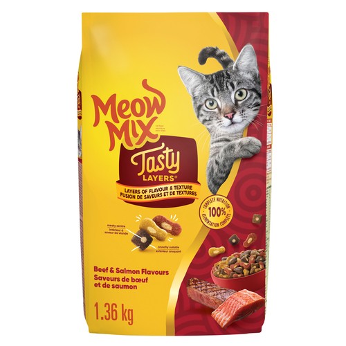Meow Mix Dry Cat Food Tasty Layers Beef Salmon 1.36 kg 