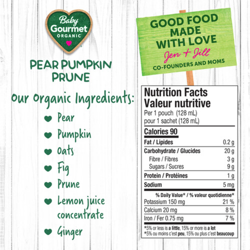 Baby Gourmet Organic Puree Pear Pumpkin Prune 128 ml