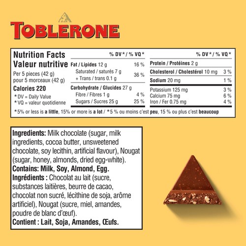 Toblerone Nougat Bar Milk Chocolate With Honey And Almond 100 g