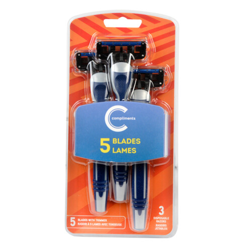 Compliments Men's Disposable Razors 5 Blades 3 Pack