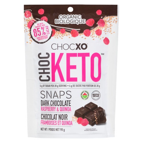 ChocXO Organic Keto Snaps Dark Chocolate Raspberry & Quinoa 98 g