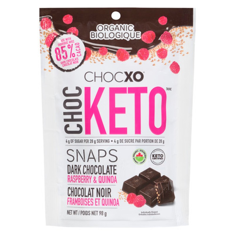 ChocXO Organic Keto Snaps Dark Chocolate Raspberry & Quinoa 98 g ...