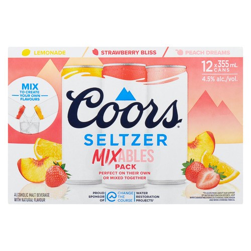 Coors Seltzer Mixables Pack Alcoholic Beverage 4.5% Alcohol 12 x 355 ml (cans)