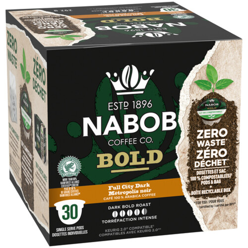 Nabob Coffee Pods 100% Compostable Bold Full City Dark 30 Pods 292 g