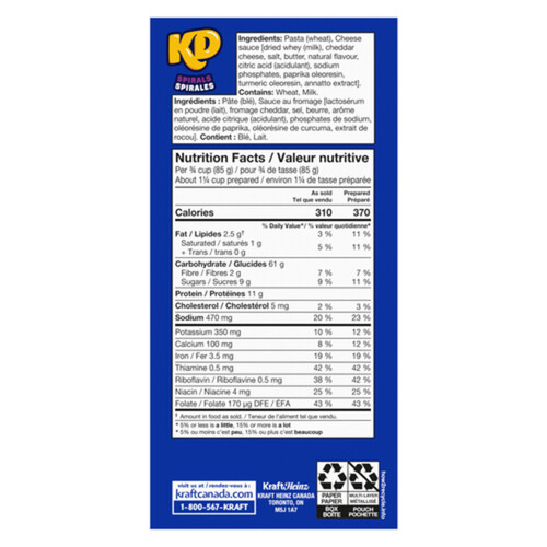 Kraft Dinner Macaroni & Cheese Spirals 175 g