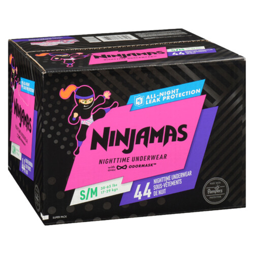 Ninjamas Nighttime Diapers Super Girl Size S/M 44 Count