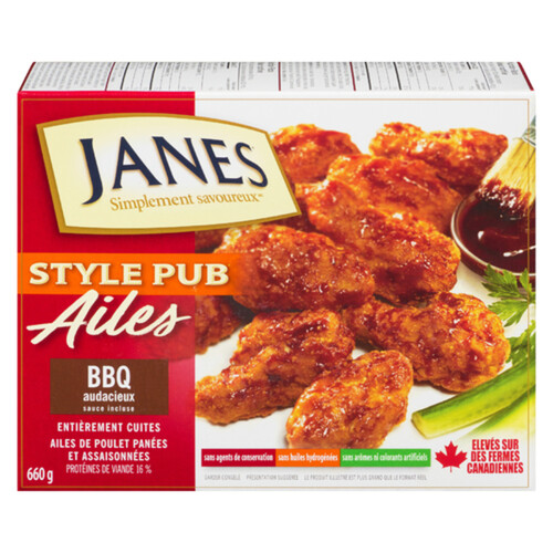 Janes Frozen Chicken Wings Pub Style Fully Cooked With Smokey Hickory BBQ 660 g