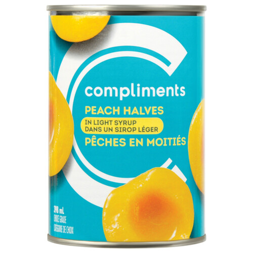 Compliments Canned Peach Halves In Light Syrup 398 ml