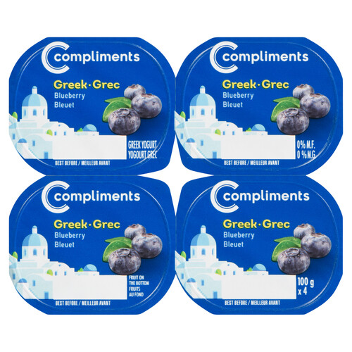 Compliments  0% Greek Yogurt Blueberry 4 x 100 g