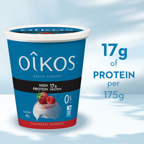 Oikos Greek Yogurt Blended High Protein Strawberry-Raspberry Flavour Value Tub 650 g