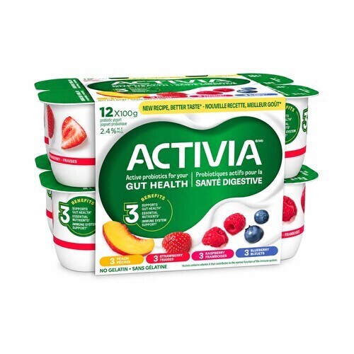 Activia Probiotic Yogurt Strawberry Blueberry Raspberry Peach 12 x 100 g