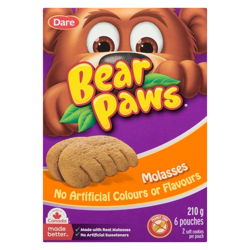 Dare Bear Paws Peanut-Free Soft Cookies Molasses 6 Pouches 210 g