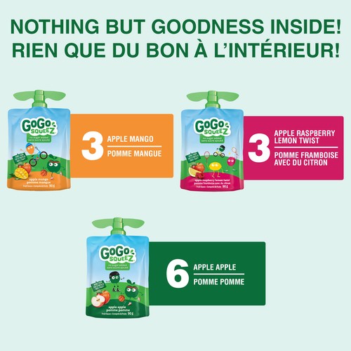 GoGo Squeez Fruit Sauce Snack Pouches No Sugar Added Apple Raspberry Lemon Twist Mango 12 x 90 g