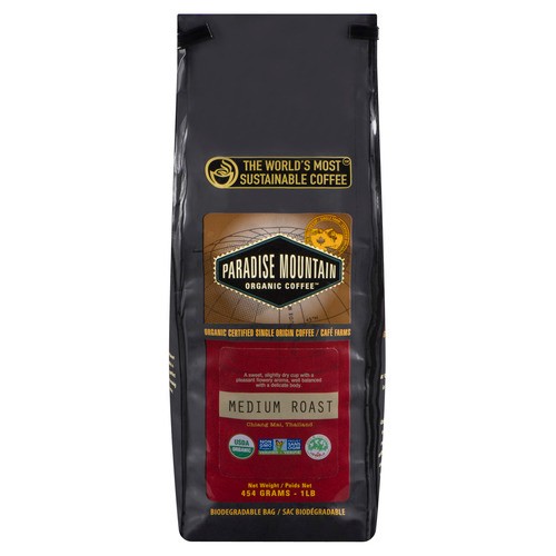 Paradise Mountain Organic Whole Bean Coffee Medium Roast 454 g