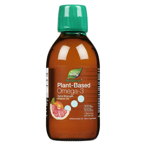 NutraVege Plant Based Omega-3 Extra Strength +Vitamin D3 Liquid Grapefruit Tangerine 200 ml