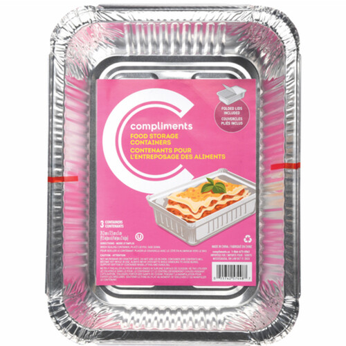 Compliments Foil Containers With Lids 4 lb 3 Pack