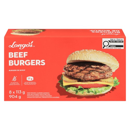 Longo's Frozen Beef Burgers 904 g