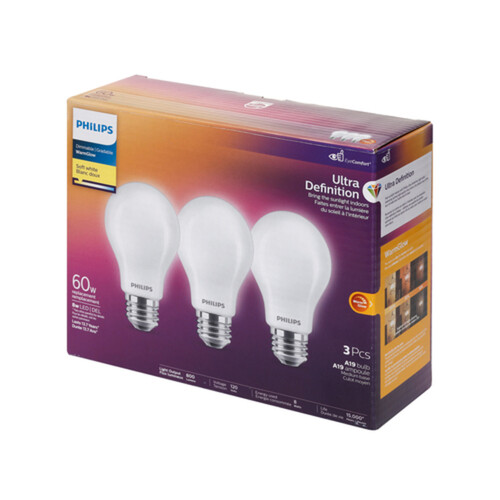 Philips Light Bulb LED 60W A19 Soft White 3 EA