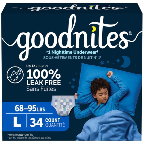 Goodnites Boys Nighttime Bedwetting Underwear Size L (68-95 lbs) 34 Count