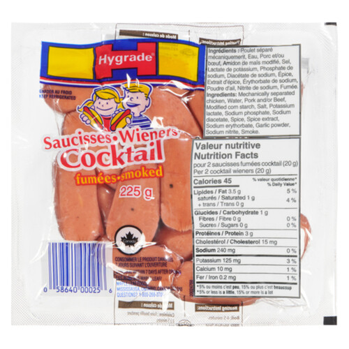 Hygrade Cocktail Wieners Smoked 225 g