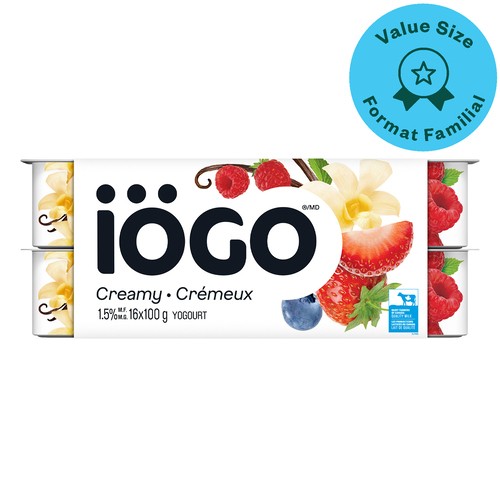 iÖGO 1% Yogurt Cups Creamy Strawberry Raspberry Blueberry Vanilla 16 x 100 g