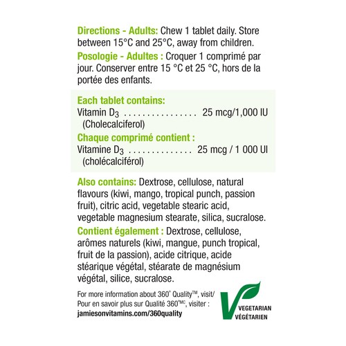 Jamieson Chewable Vitamin D3 Supplement Exotic Tropical Fruit 100 Count