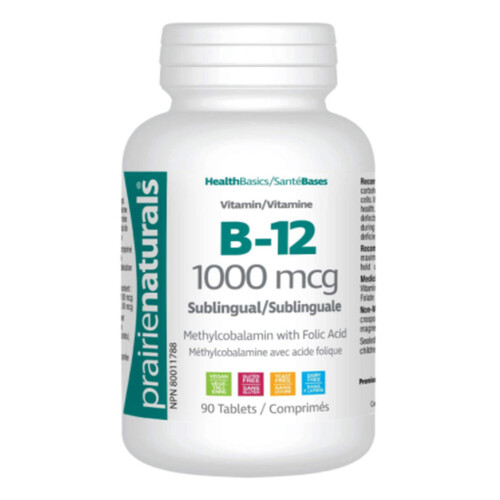 Prairie Naturals Gluten-Free Vitamins B-12 1000 mcg Sublingual 90 Tablets