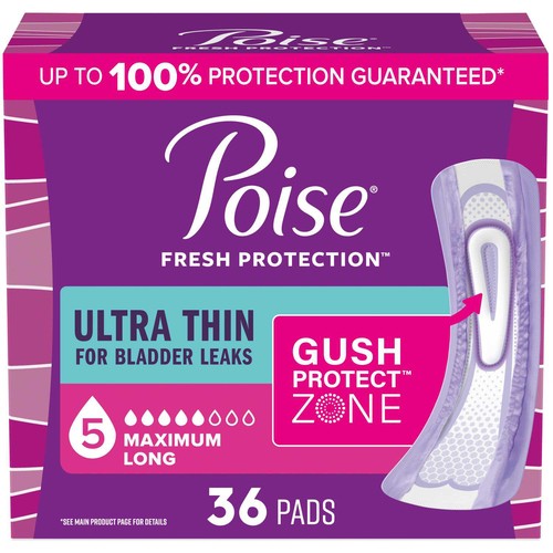 Poise Ultra Thin Maximum Absorption Pads Long Length 36 Count