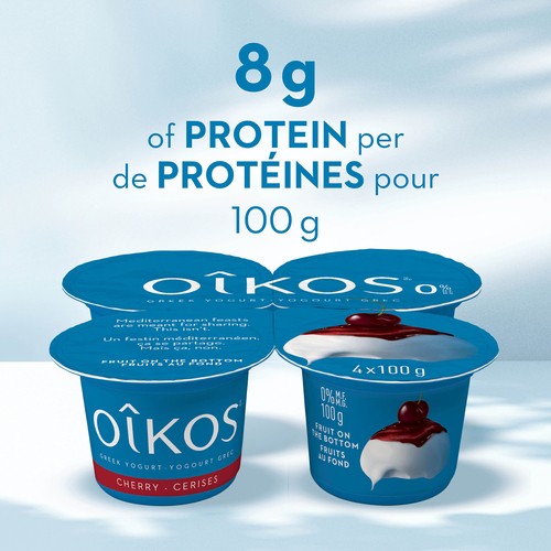 Oikos Fat-Free 0% Greek Yogurt Fruit On The Bottom Cherry Flavour 4 x 100 g