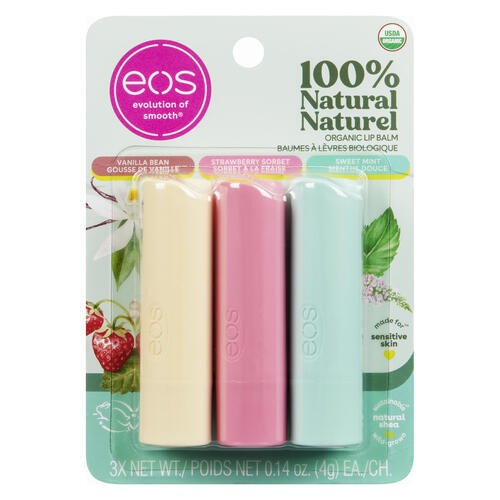 EOS Organic Lip Balm Mint Strawberry Vanilla 3 x 4 g 