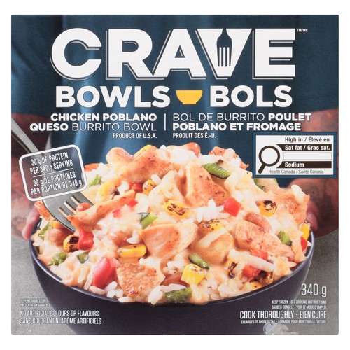 Crave Frozen Burrito Bowl Chicken Poblano Queso 340 g