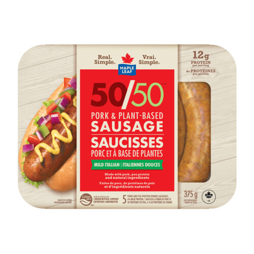 Maple Leaf 50/50 Pork & PlantBased Dinner Sausages 375 g (frozen