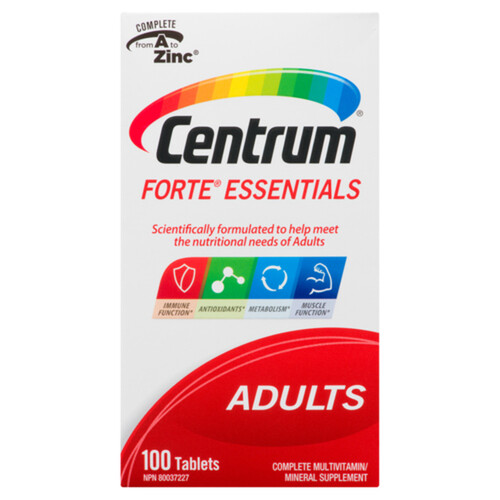 Centrum Multivitamin Multimineral Supplement Forte Essentials Adults 100 Count