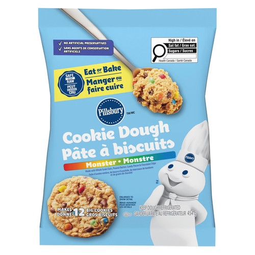 Pillsbury Ready To Bake Cookie Dough Monster Peanut Butter & Chocolate Chips 12 Count 454 g