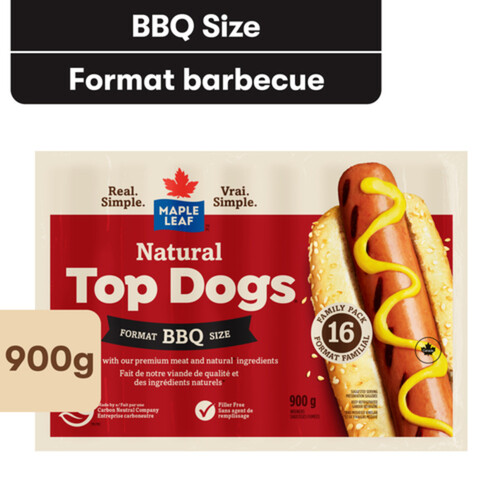 Maple Leaf Natural Top Dogs Hot Dogs BBQ Family Pack 900 g