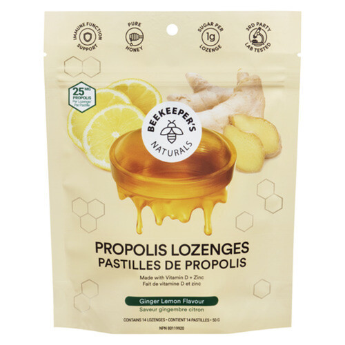 Beekeeper's Naturals Propolis Lozenges Ginger Lemon 14 Count 50 g