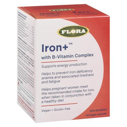 Flora Iron+ With B-Vitamin Complex Vegan Capsules 60 Count