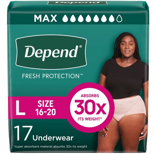 Depend Maximum Absorbency Women's Underwear Peach Large 17 Count